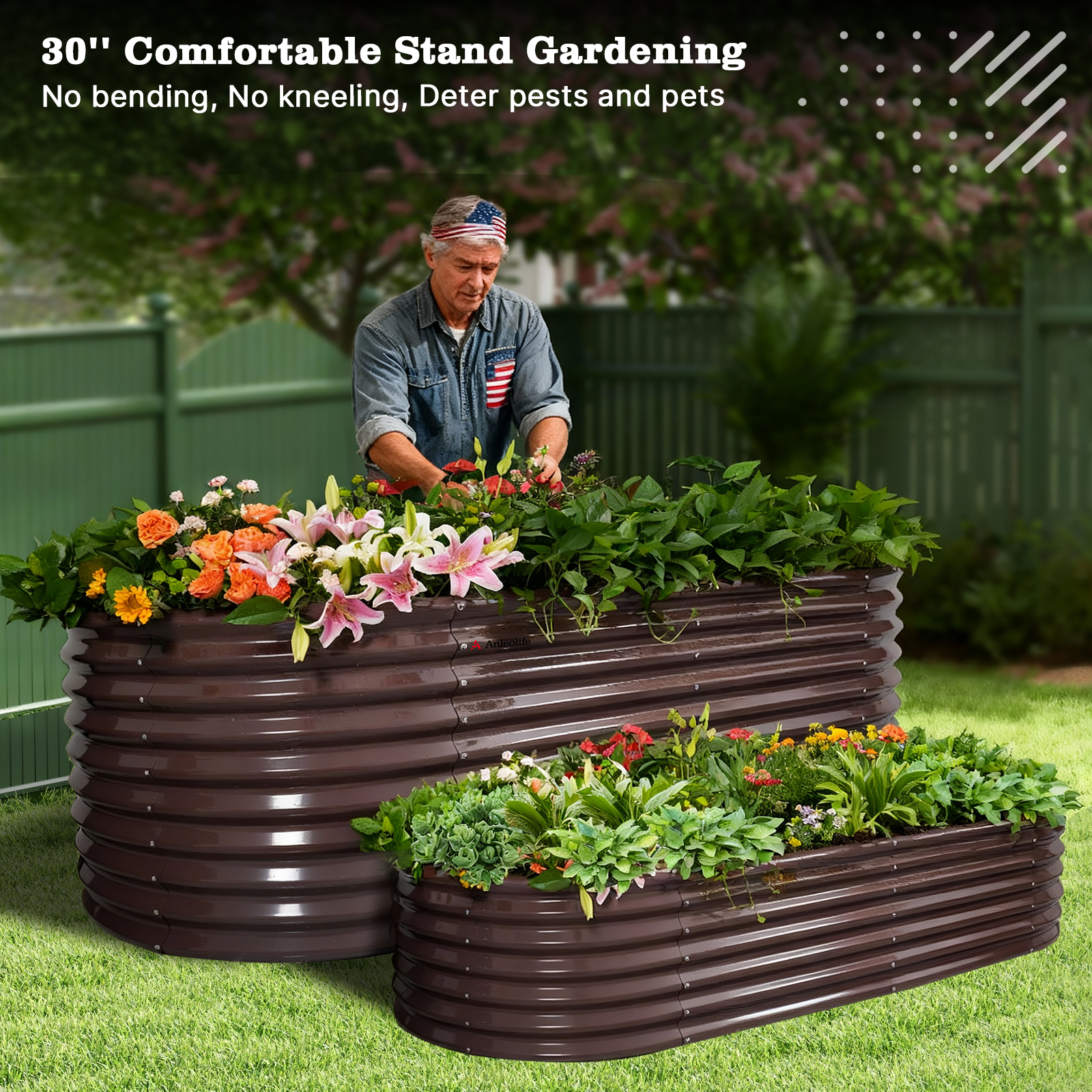 Set of 6: 30'' Tall _6x3x2.5ft  Oval Modular Sturdy Metal Raised Garden Bed Set (Coffee Brown)