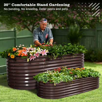 30'' Tall _6x3x2.5ft  Oval Modular Sturdy Metal Raised Garden Bed Set (Bronze)