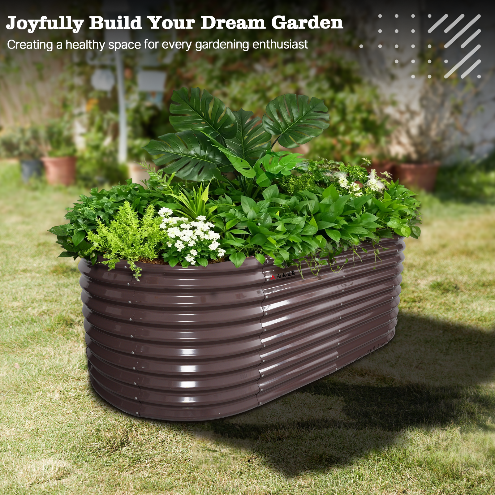 Set of 6: 30'' Tall _6x3x2.5ft  Oval Modular Sturdy Metal Raised Garden Bed Set (Coffee Brown)