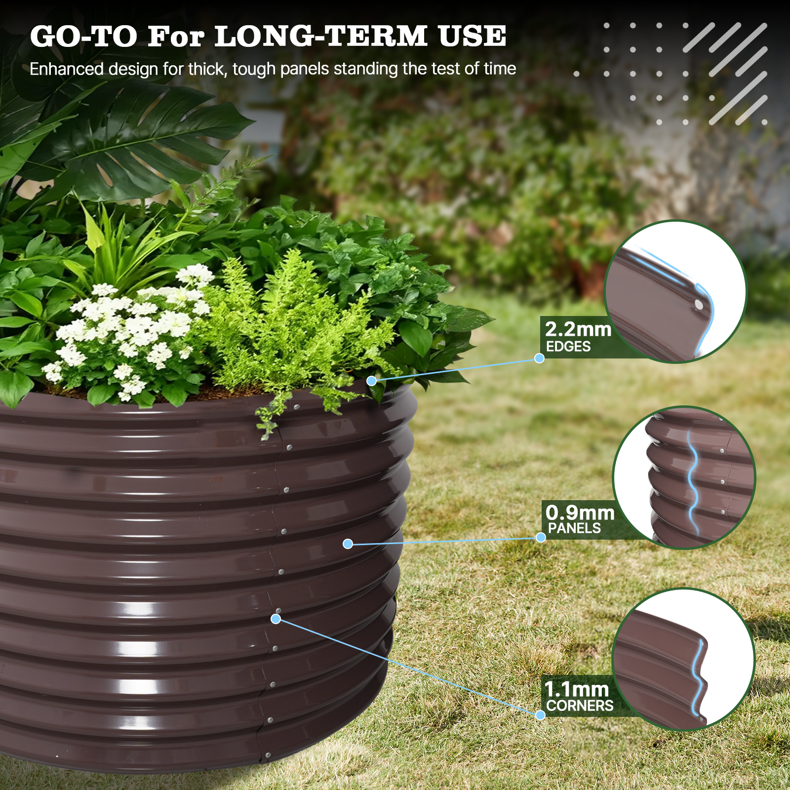 Set of 6: 30'' Tall _6x3x2.5ft  Oval Modular Sturdy Metal Raised Garden Bed Set (Coffee Brown)