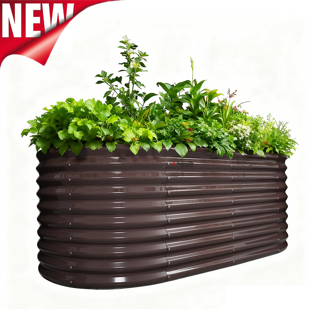 30'' Tall _6x3x2.5ft  Oval Modular Sturdy Metal Raised Garden Bed Set (Coffee Brown)