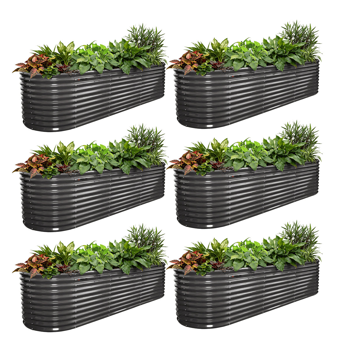 Set of 6: 10'x3'x30''-Tall  Oval Modular Sturdy Metal Raised Garden Bed (Gray)