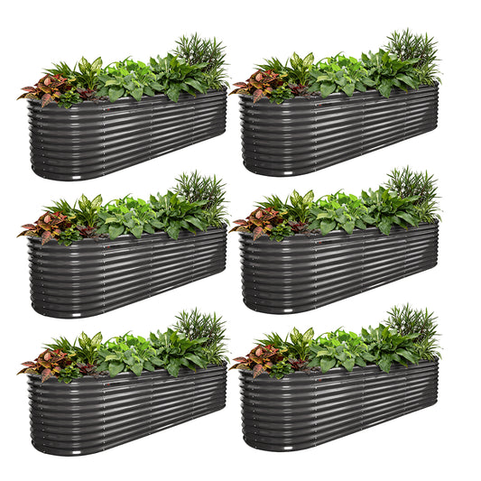 Set of 6: 10'x3'x30''-Tall  Oval Modular Sturdy Metal Raised Garden Bed (Gray)