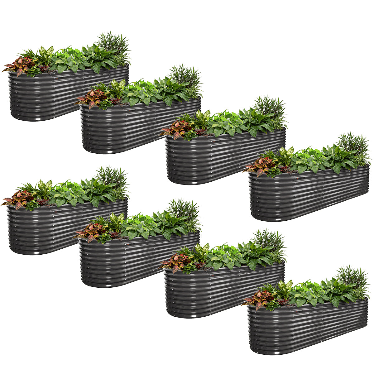 Set of 8: 10'x3'x30''-Tall  Oval Modular Sturdy Metal Raised Garden Bed (Gray)