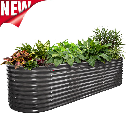 30'' Tall _10x3x2.5ft  Oval Modular Sturdy Metal Raised Garden Bed Set (Grey)