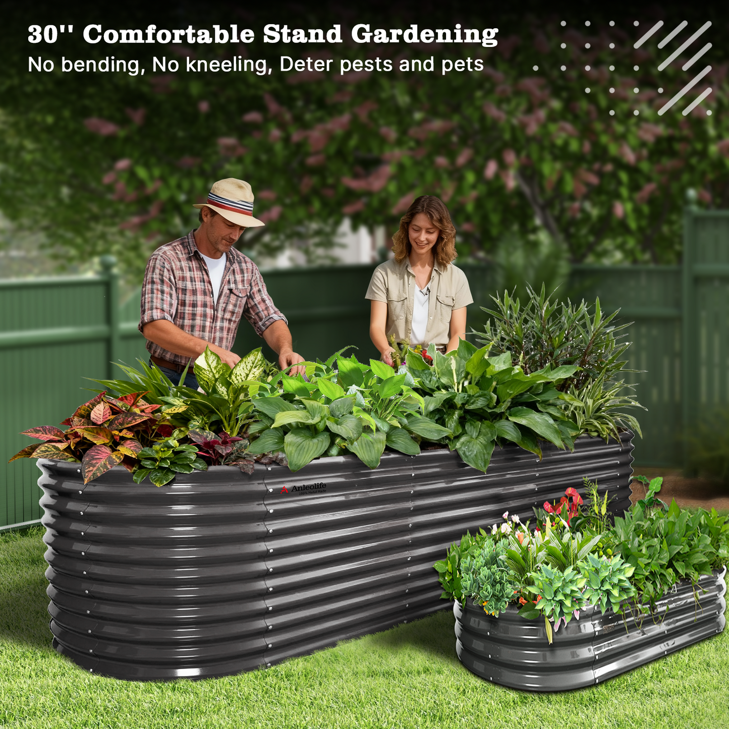 30'' Tall _10x3x2.5ft  Oval Modular Sturdy Metal Raised Garden Bed Set (Grey)