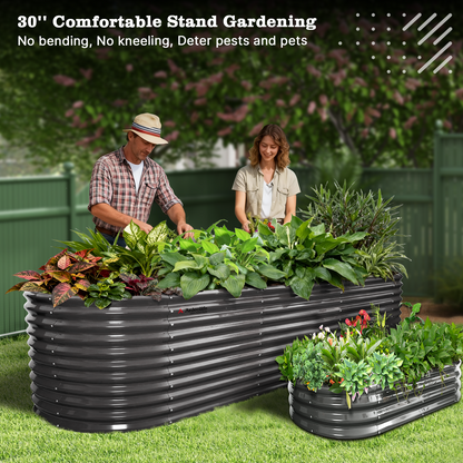 30'' Tall _10x3x2.5ft  Oval Modular Sturdy Metal Raised Garden Bed Set (Grey)