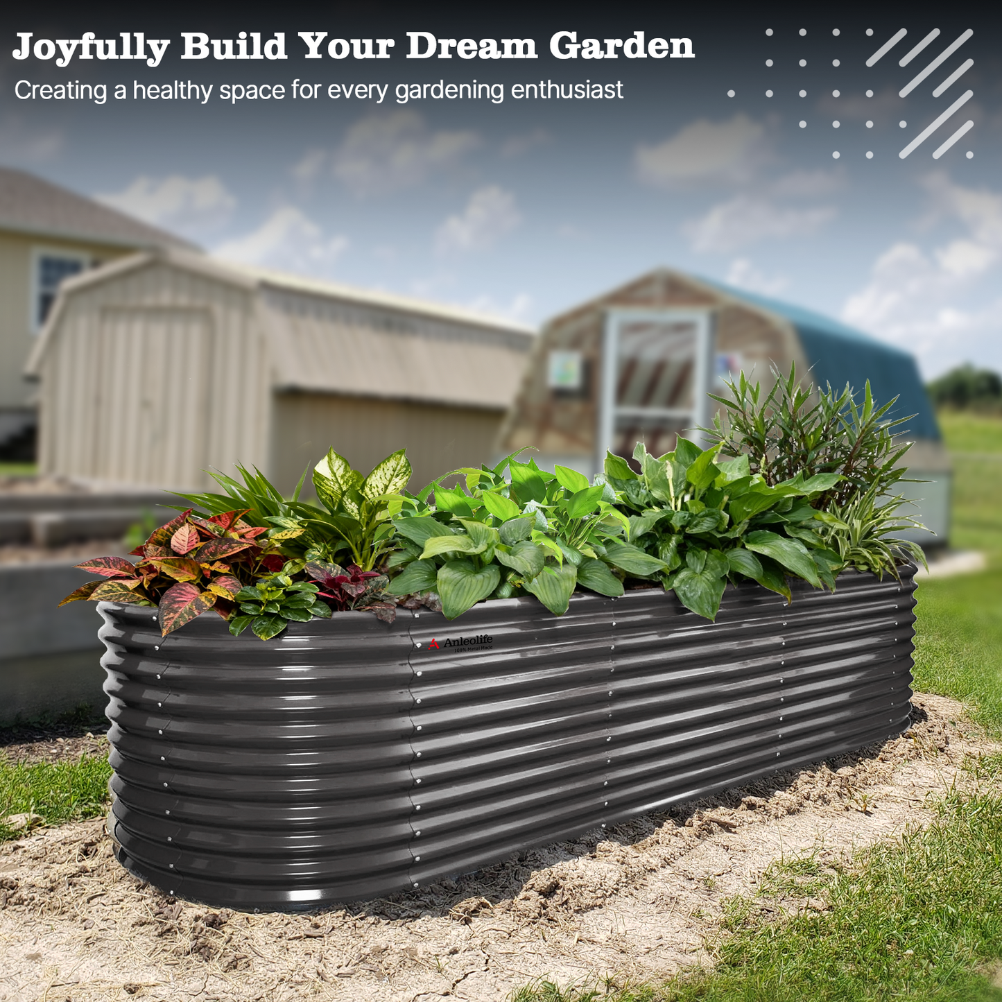 30'' Tall _10x3x2.5ft  Oval Modular Sturdy Metal Raised Garden Bed Set (Grey)