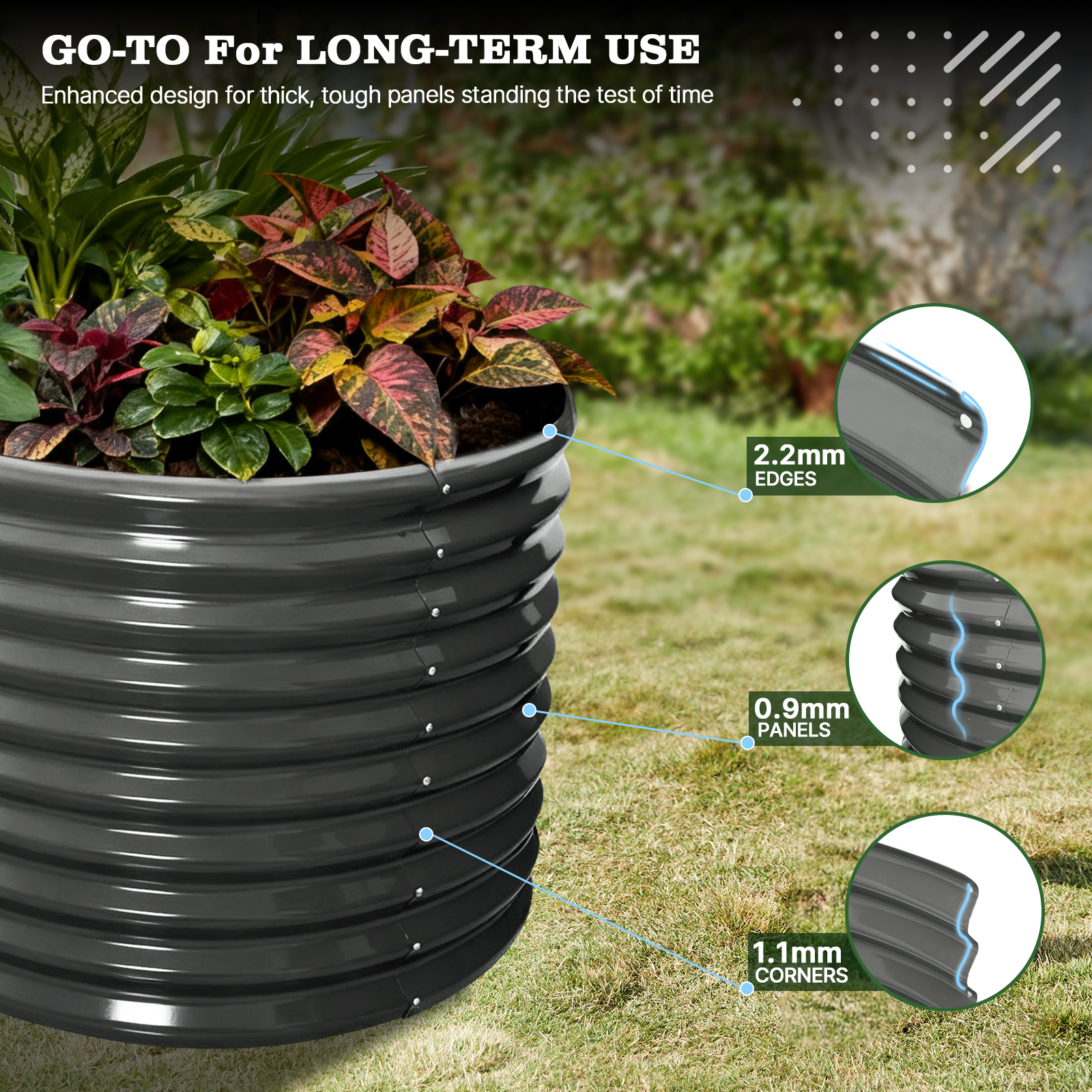 30'' Tall _10x3x2.5ft  Oval Modular Sturdy Metal Raised Garden Bed Set (Gray)