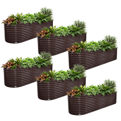 Set of 6: 10'x3'x30''-Tall  Oval Modular Sturdy Metal Raised Garden Bed Set (Bronze)