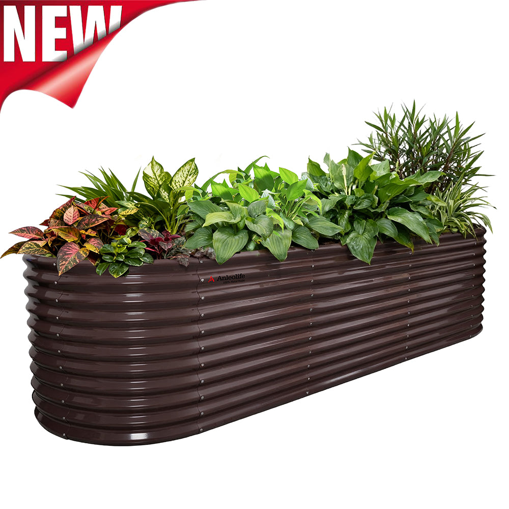 30'' Tall _10x3x2.5ft  Oval Modular Sturdy Metal Raised Garden Bed Set (Coffee Brown)