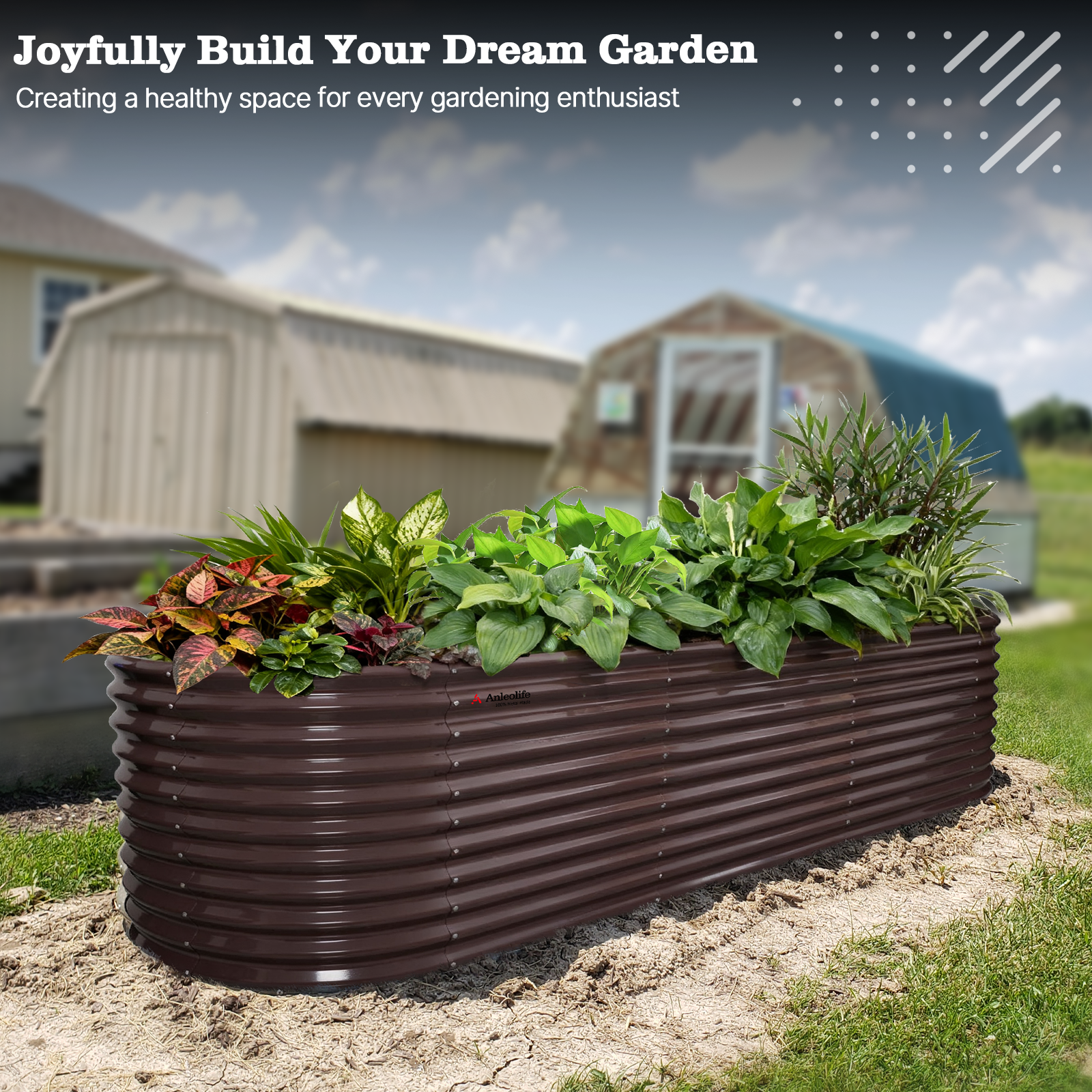 Set of 6: 10'x3'x30''-Tall  Oval Modular Sturdy Metal Raised Garden Bed Set (Coffee Brown)