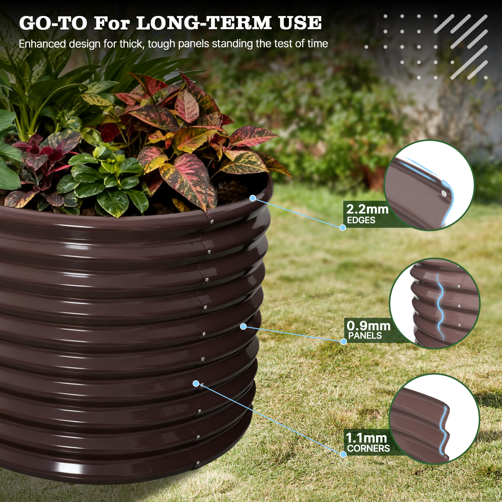 Set of 6: 10'x3'x30''-Tall  Oval Modular Sturdy Metal Raised Garden Bed Set (Coffee Brown)