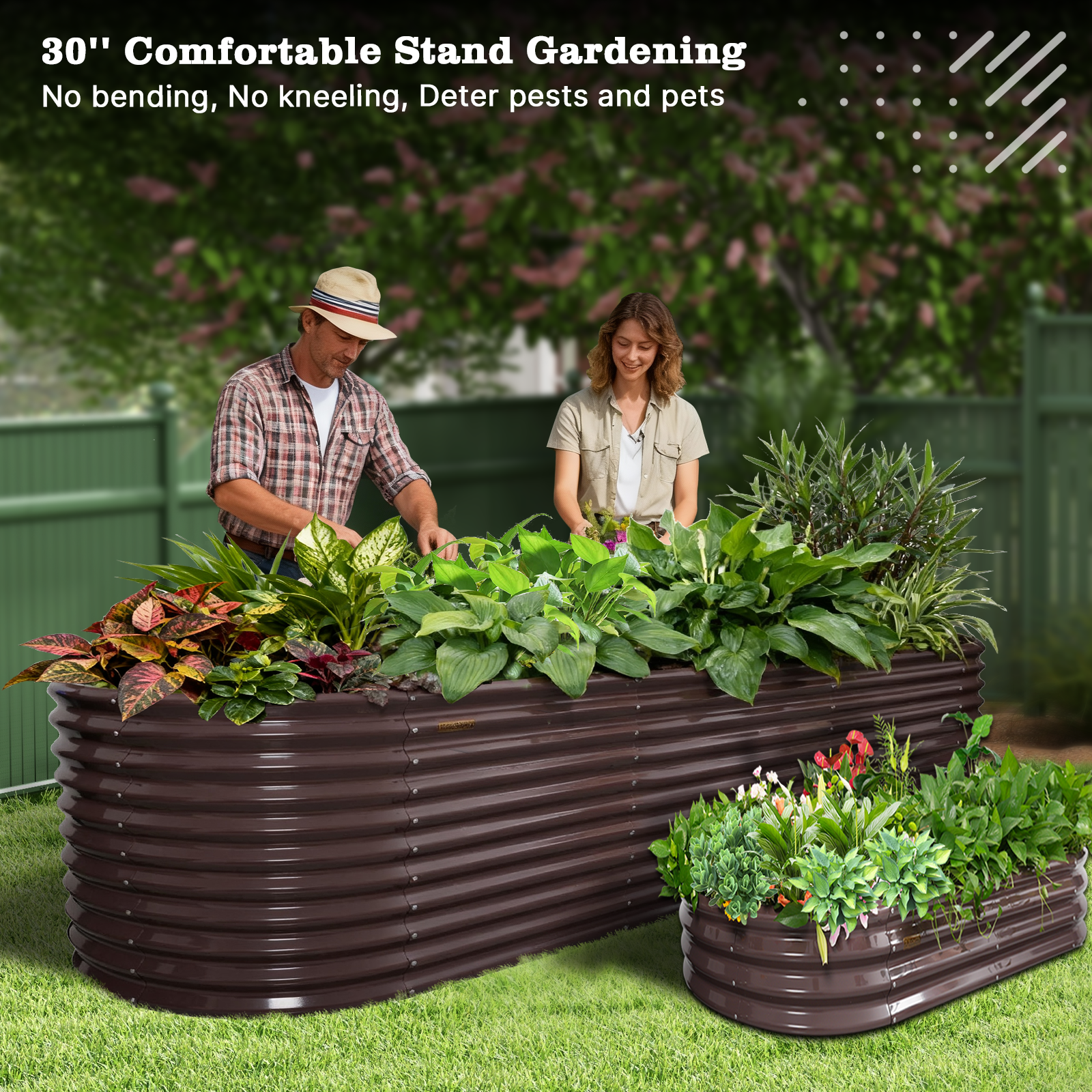 Set of 6: 10'x3'x30''-Tall  Oval Modular Sturdy Metal Raised Garden Bed Set (Coffee Brown)