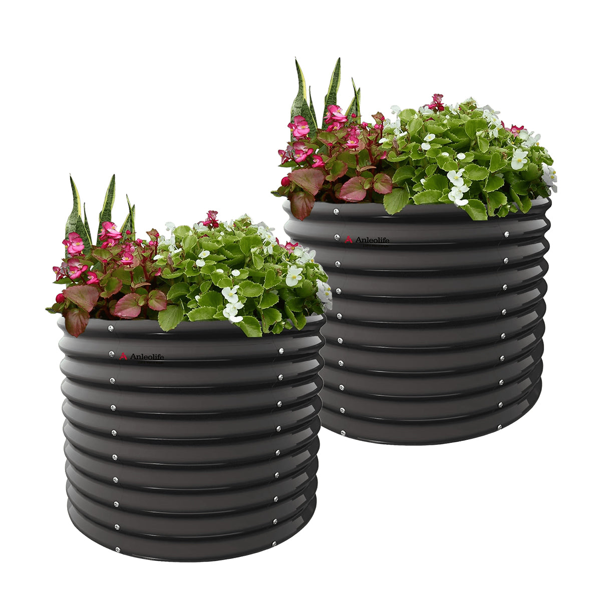 Anleolife Round Modular Metal Raised Garden Beds Set (Quartz Gray)