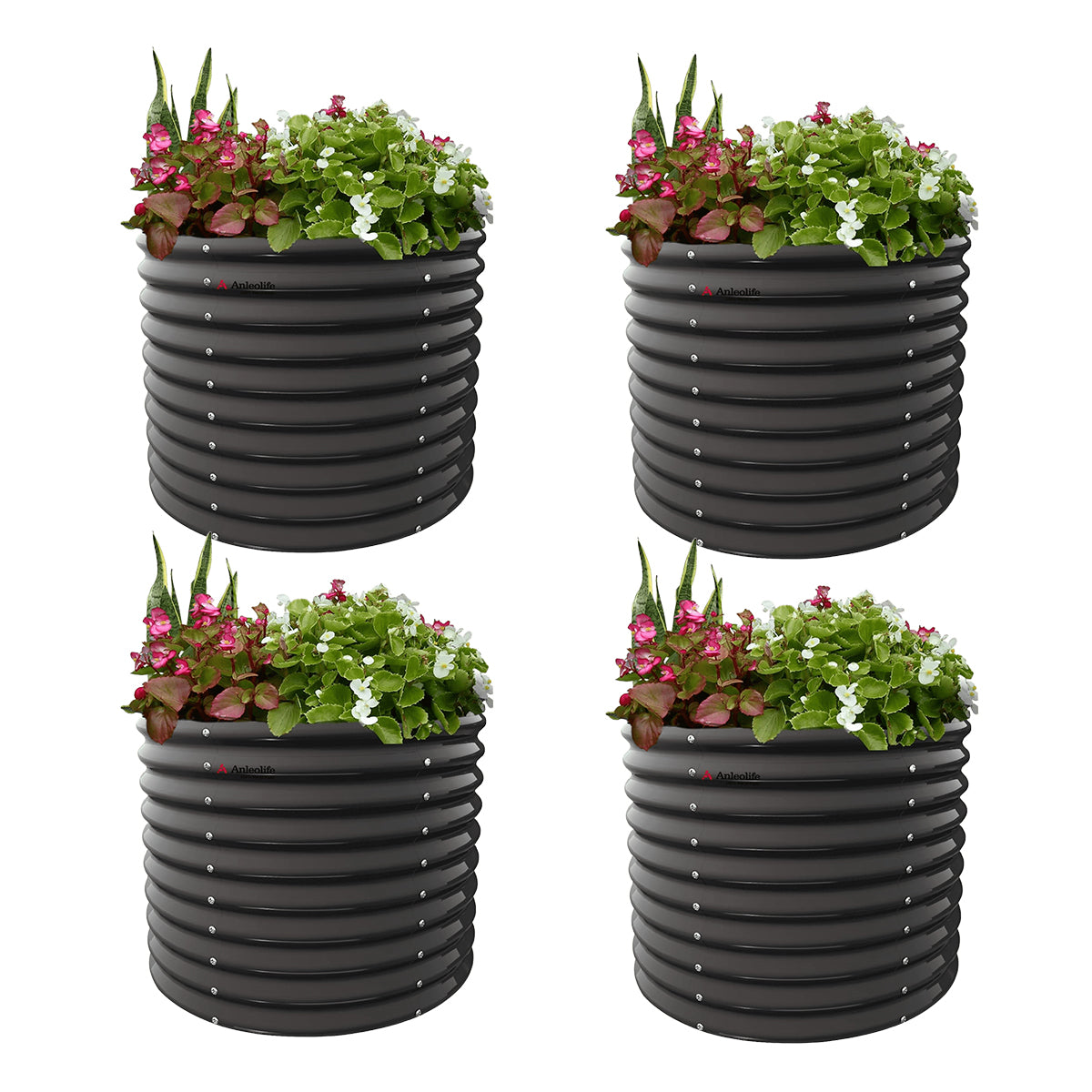 Anleolife Round Modular Metal Raised Garden Beds Set (Quartz Gray)