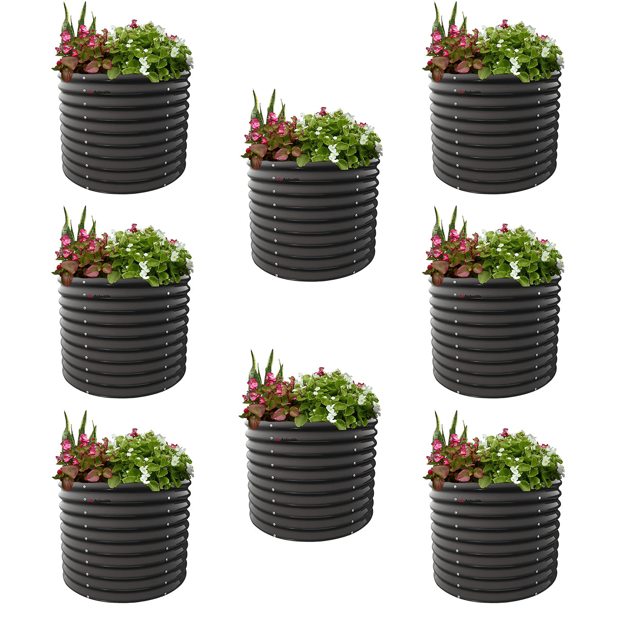 Anleolife Round Modular Metal Raised Garden Beds Set (Quartz Gray)