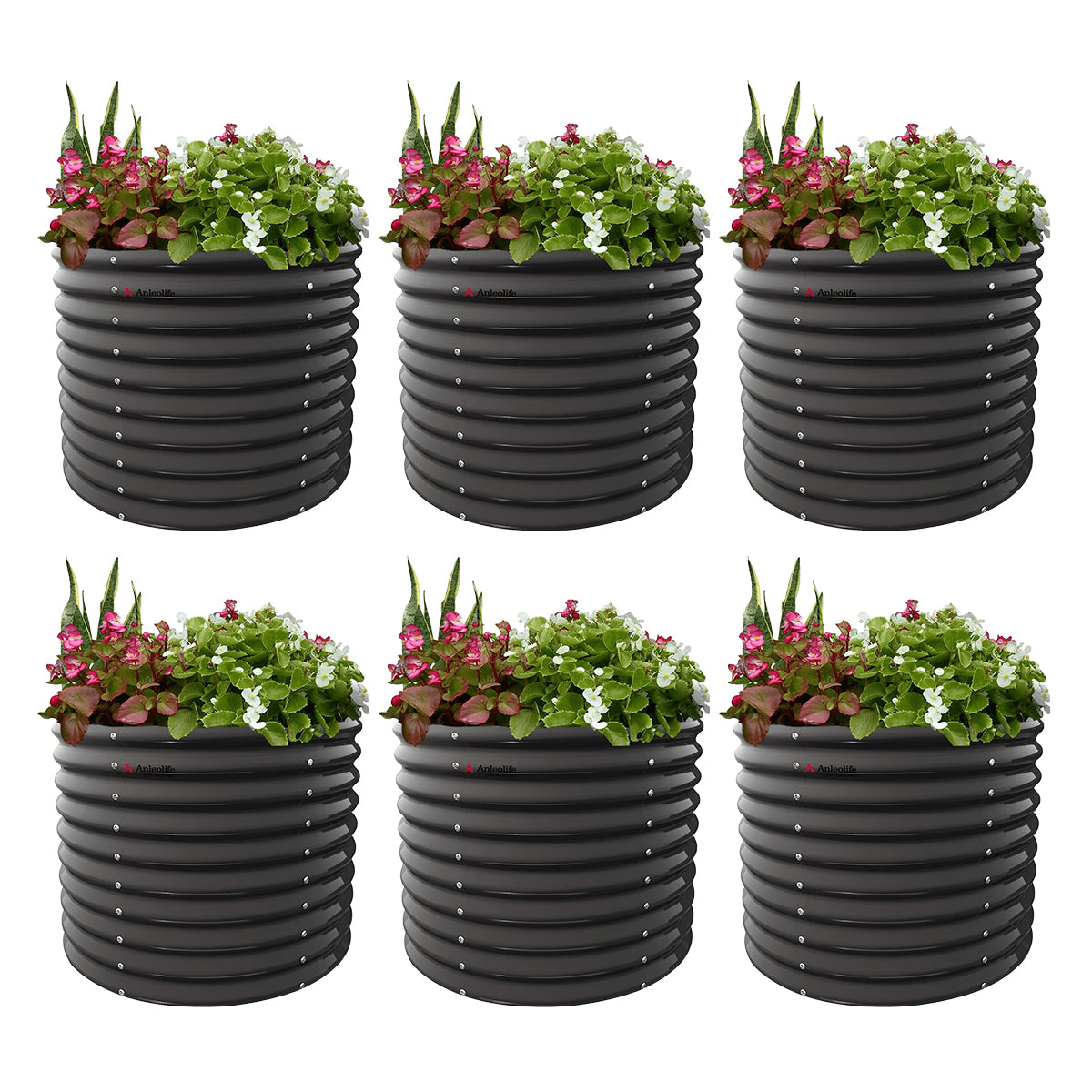 Anleolife Round Modular Metal Raised Garden Beds Set (Quartz Gray)