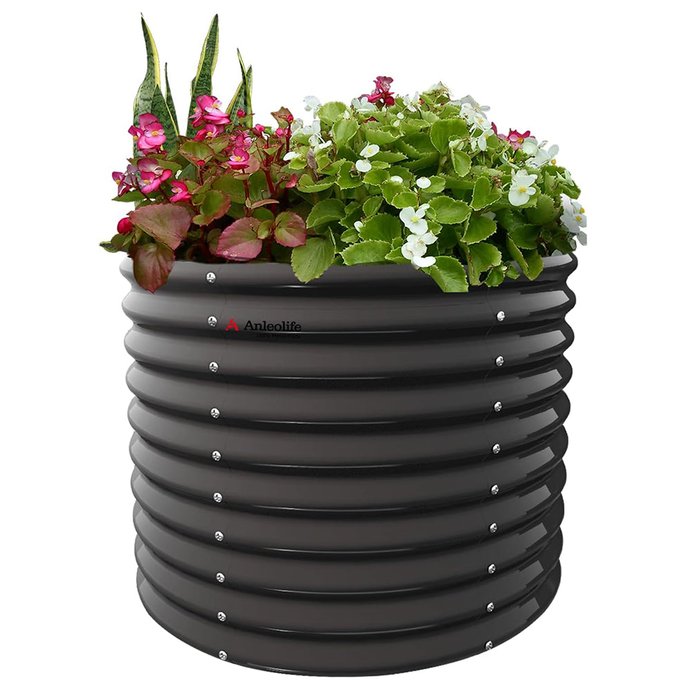 30'' Tall_3x2.5ft Round Metal Raised Garden Beds (Coffee Brown/Quartz Gray)