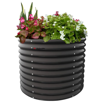 30'' Tall_3x2.5ft Round Metal Raised Garden Beds (Grey/Bronze)