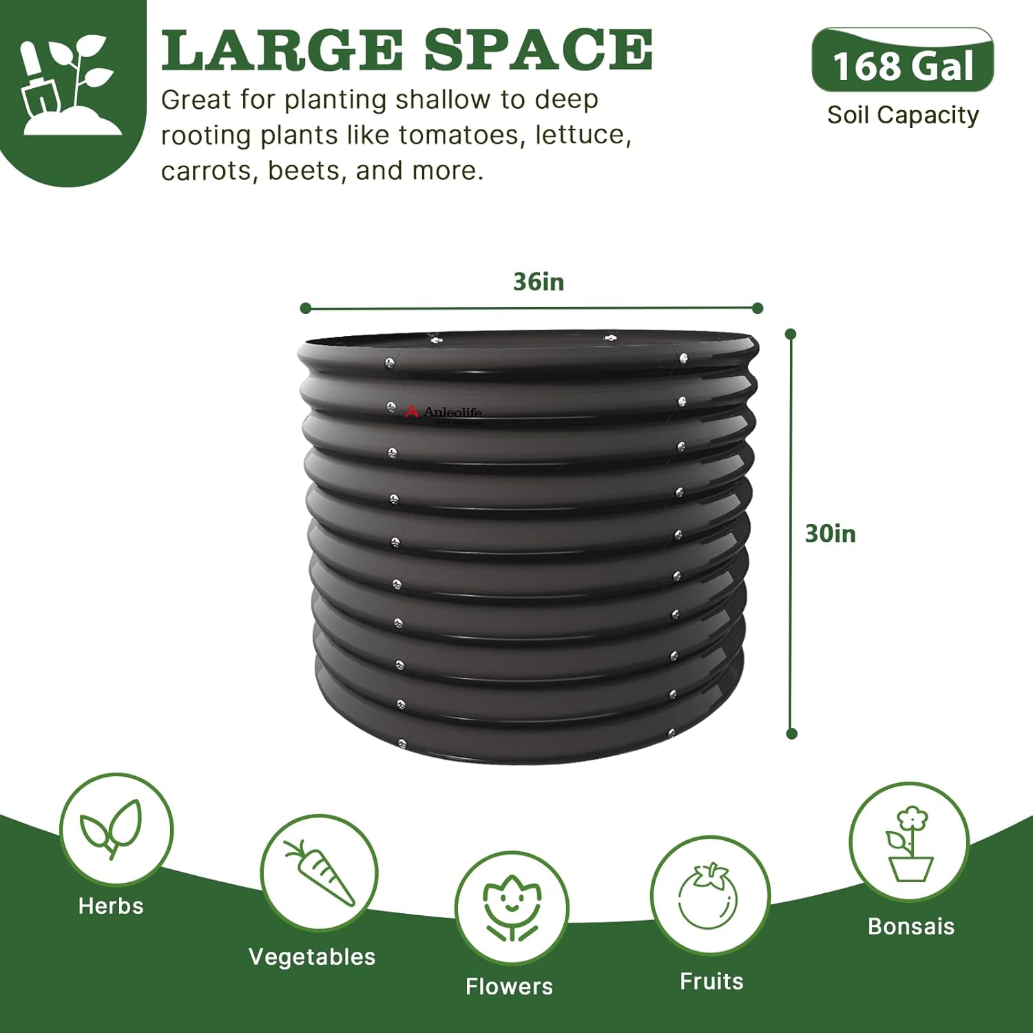 Anleolife Round Modular Metal Raised Garden Beds Set (Quartz Gray)