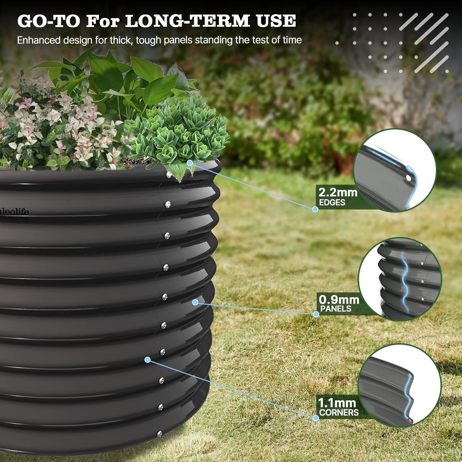 30'' Tall_3x2.5ft Round Metal Raised Garden Beds (Grey/Bronze)