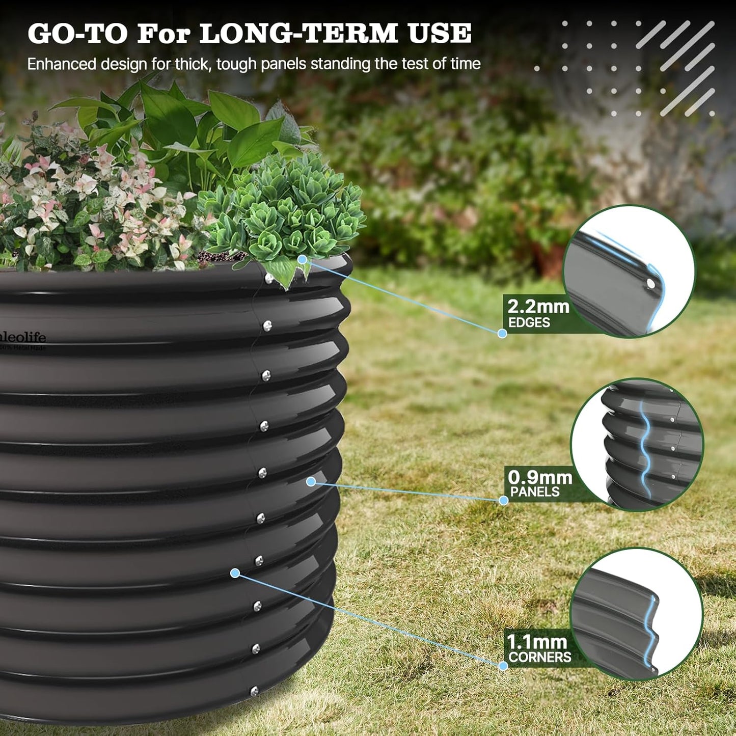 30'' Tall_3x2.5ft Round Metal Raised Garden Beds (Grey/Bronze)