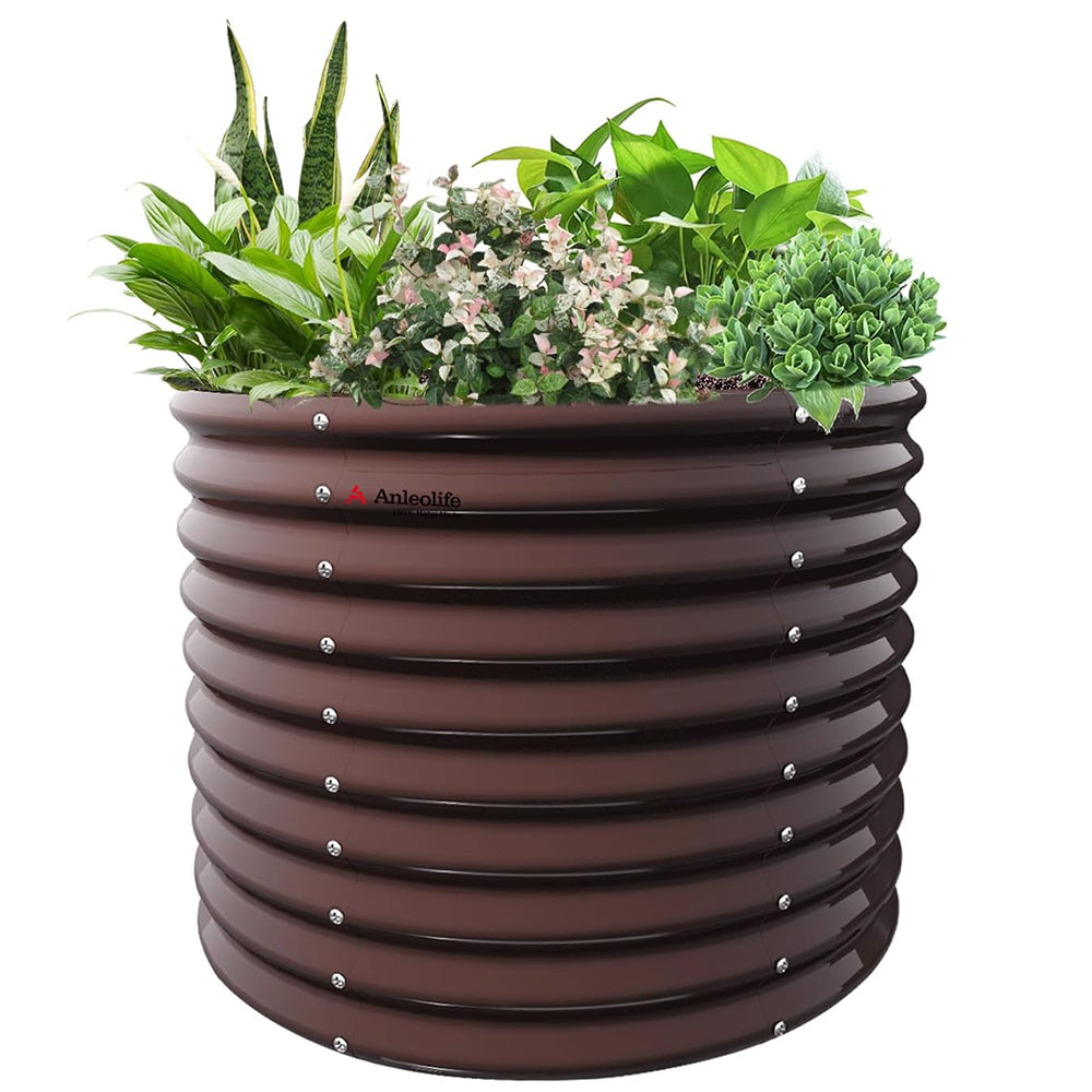 30'' Tall_3x2.5ft Round Metal Raised Garden Beds (Coffee Brown/Quartz Gray)