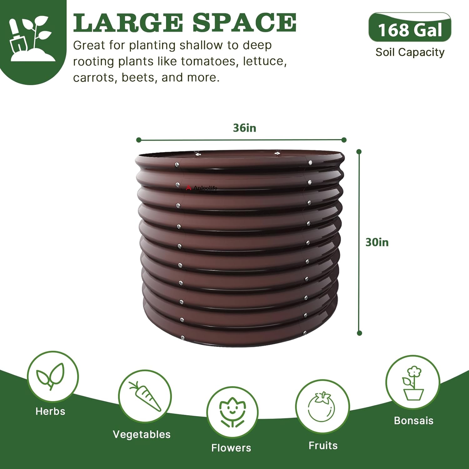 30'' Tall_3x2.5ft Round Metal Raised Garden Beds (Grey/Bronze)
