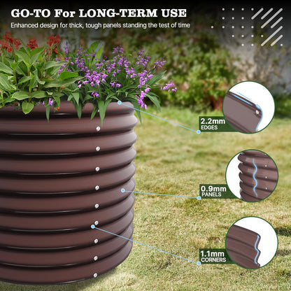 30'' Tall_3x2.5ft Round Metal Raised Garden Beds (Grey/Bronze)