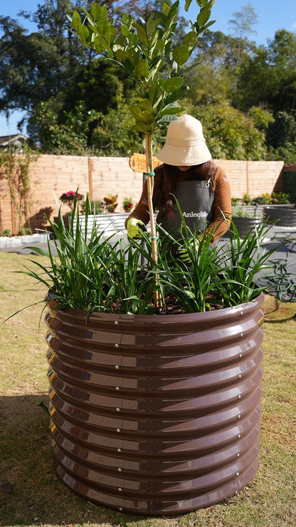 30'' Tall_3x2.5ft Round Metal Raised Garden Beds (Grey/Bronze)