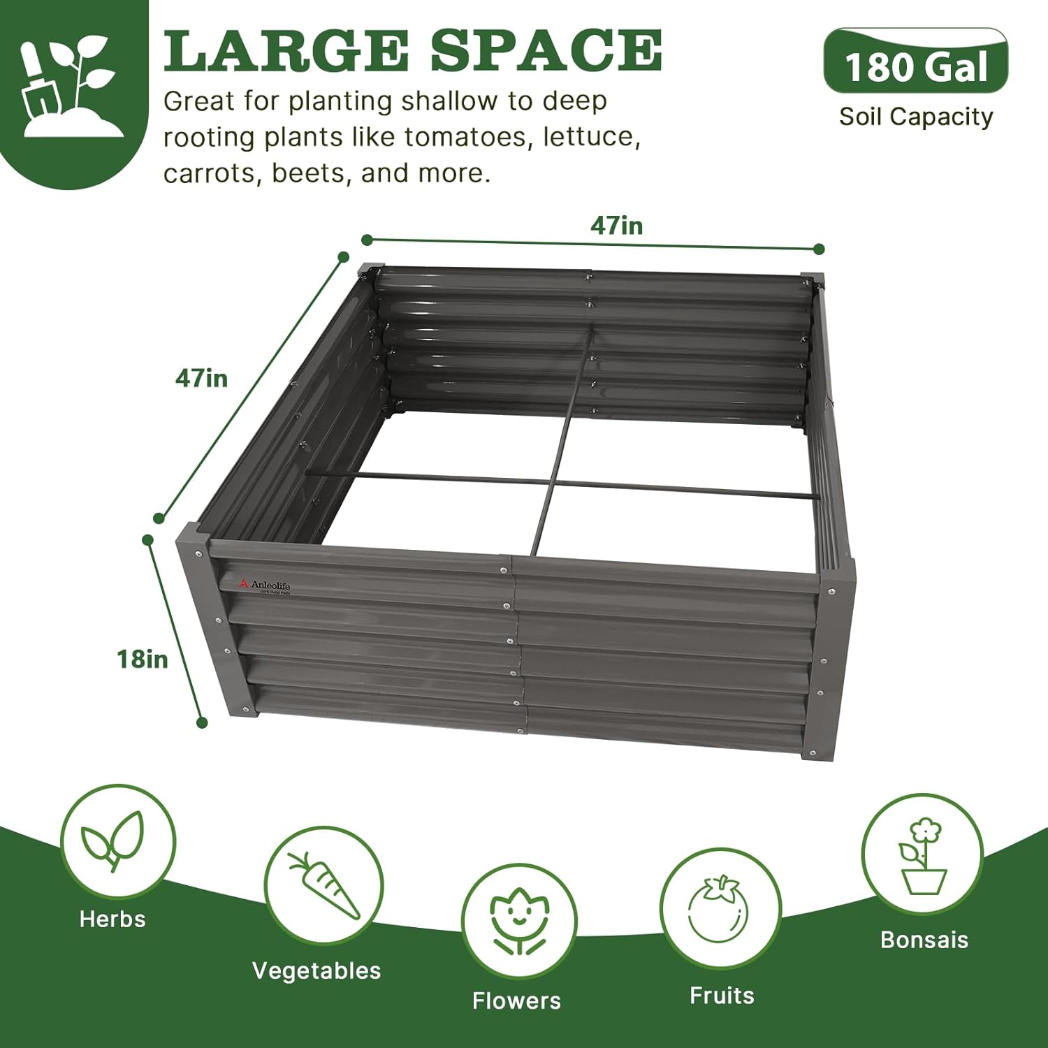 4x4x1.5ft  Square Modular Sturdy Metal Raised Garden Bed Set (Grey)