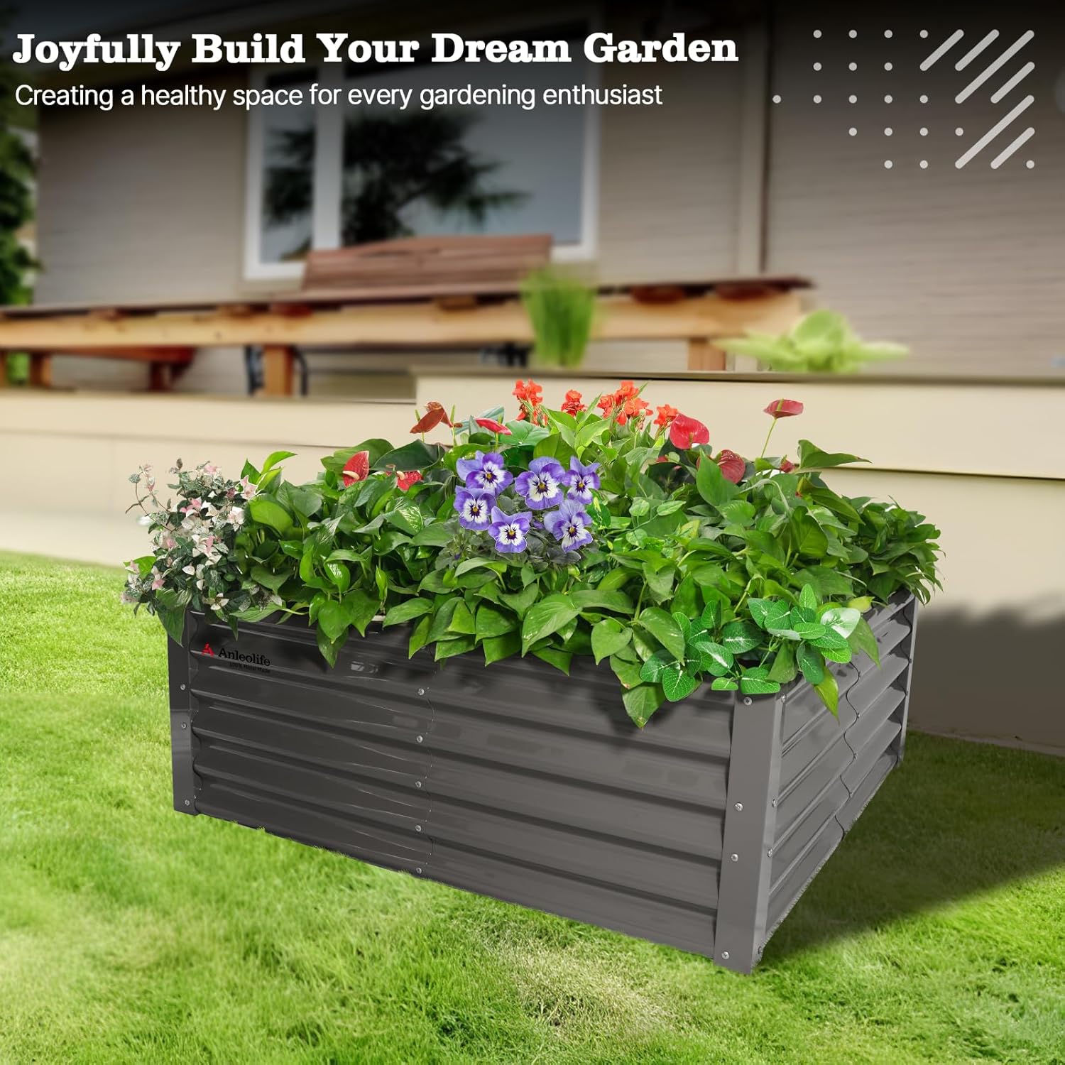 18" Tall Modular Raised Garden Bed Set, 12-Piece Layout for Customizable Gardening (Quartz Gray/Classic White)