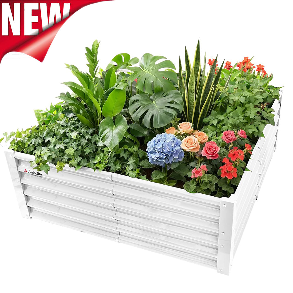 4x4x1.5ft  Square Modular Sturdy Metal Raised Garden Bed Set (Classic White)