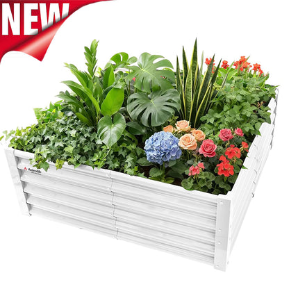 4x4x1.5ft  Square Modular Sturdy Metal Raised Garden Bed Set (White)
