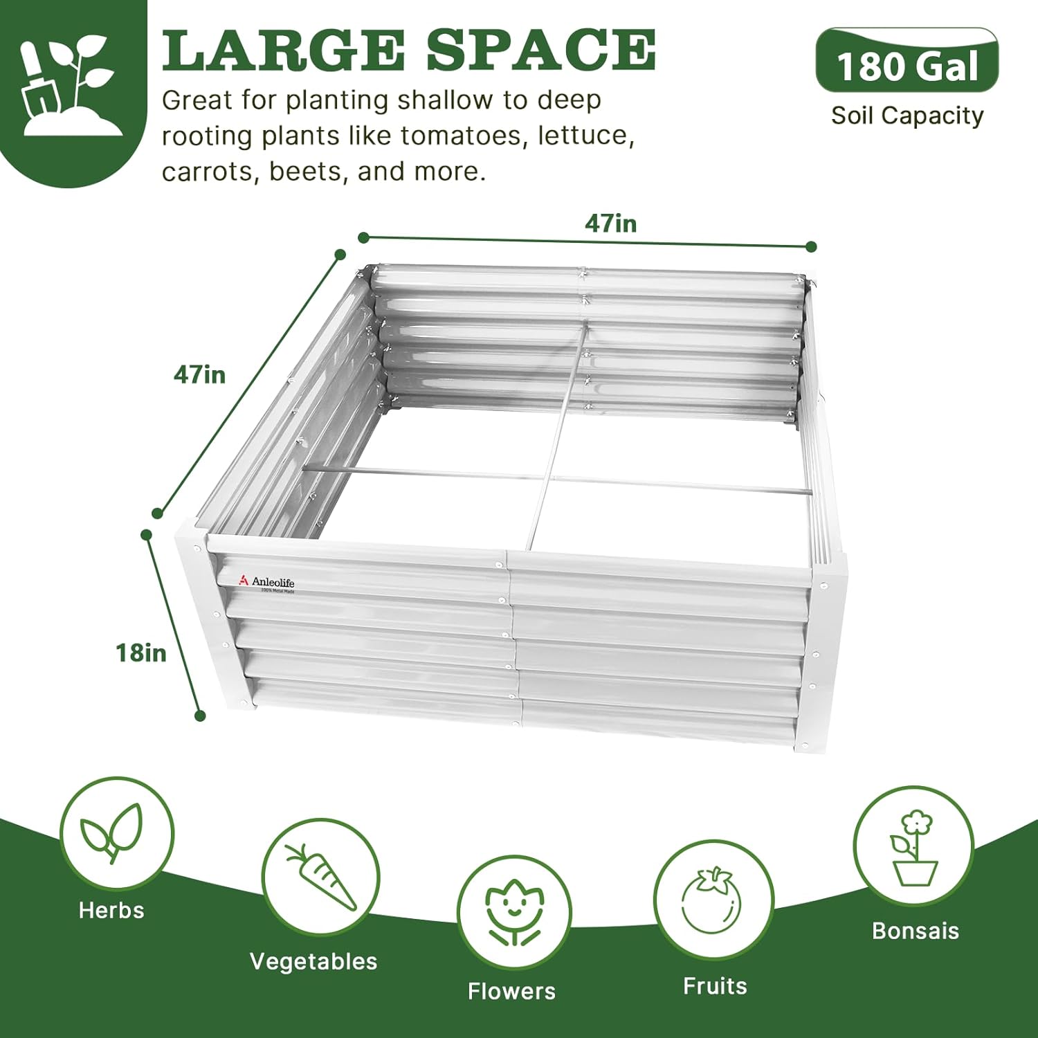4x4x1.5ft  Square Modular Sturdy Metal Raised Garden Bed Set (White)
