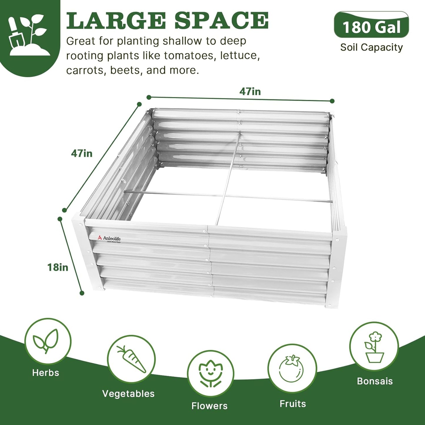 4x4x1.5ft  Square Modular Sturdy Metal Raised Garden Bed Set (White)