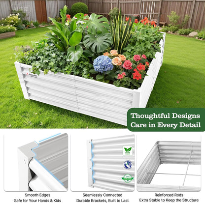 4x4x1.5ft  Square Modular Sturdy Metal Raised Garden Bed Set (White)