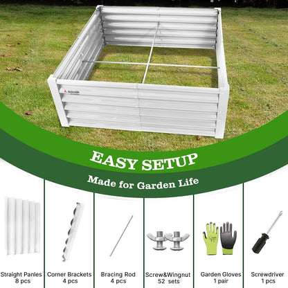 4x4x1.5ft  Square Modular Sturdy Metal Raised Garden Bed Set (White)