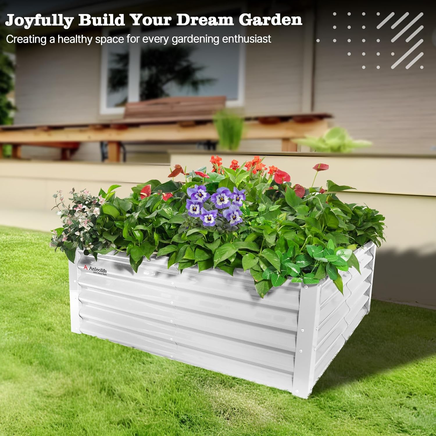4x4x1.5ft  Square Modular Sturdy Metal Raised Garden Bed Set (Classic White)