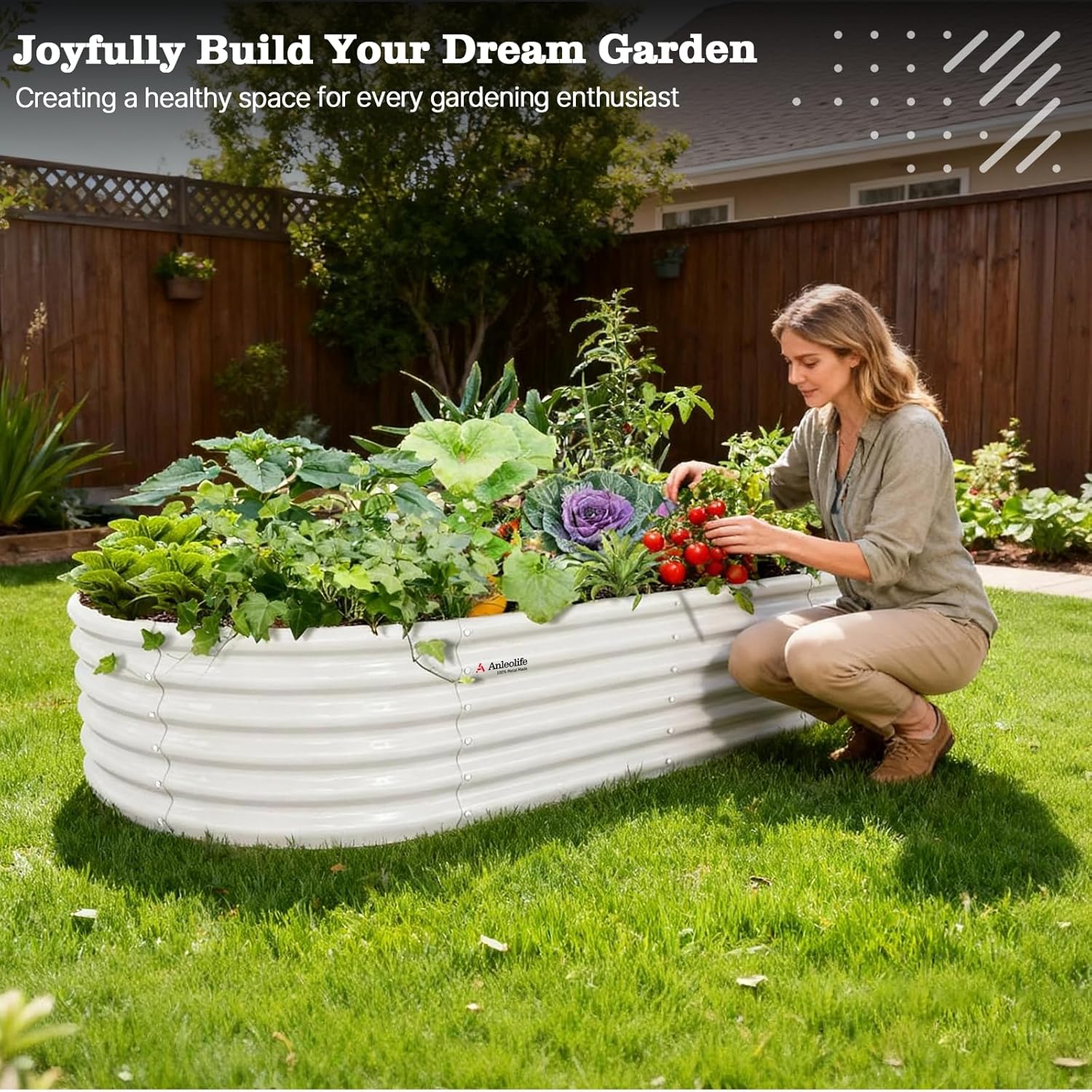 Set of 6: 8x4x1.5ft Oval Modular Sturdy Metal Raised Garden Bed (Quartz Gray/Classic White)