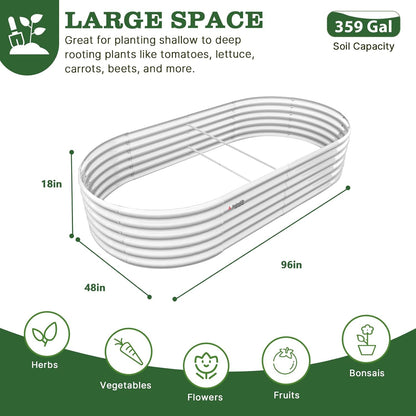 8x4x1.5ft  Oval Modular Sturdy Metal Raised Garden Bed Set (White)