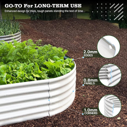 8x4x1.5ft  Oval Modular Sturdy Metal Raised Garden Bed Set (White)