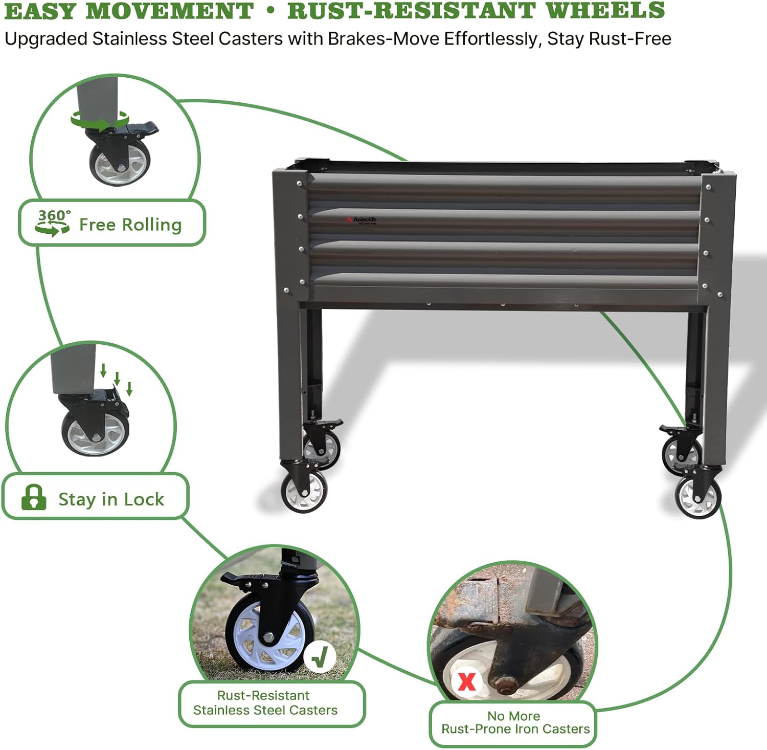 GardenEase- 48''x18''x35''Tall Elevated Bed with wheels (Quartz Gray)