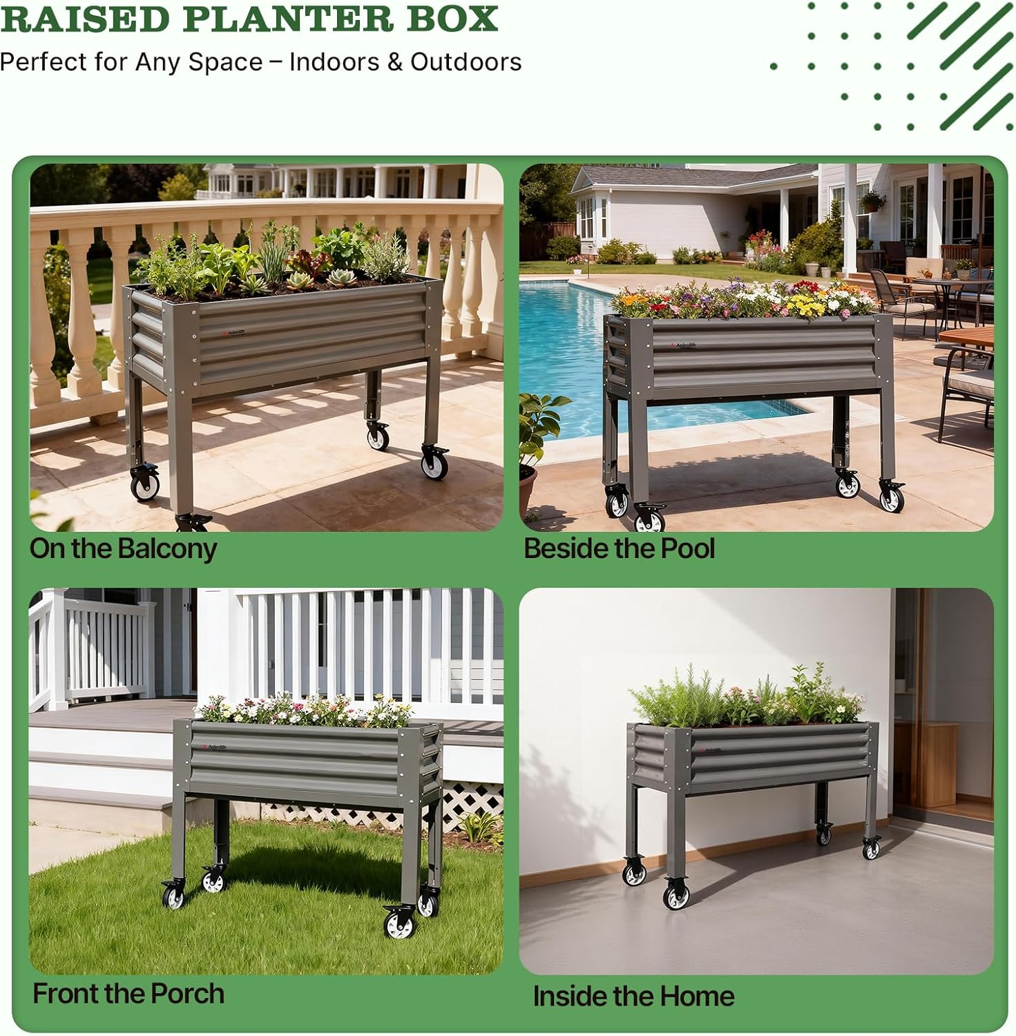 GardenEase- 48''x18''x35''Tall Elevated Bed with wheels (Quartz Gray)