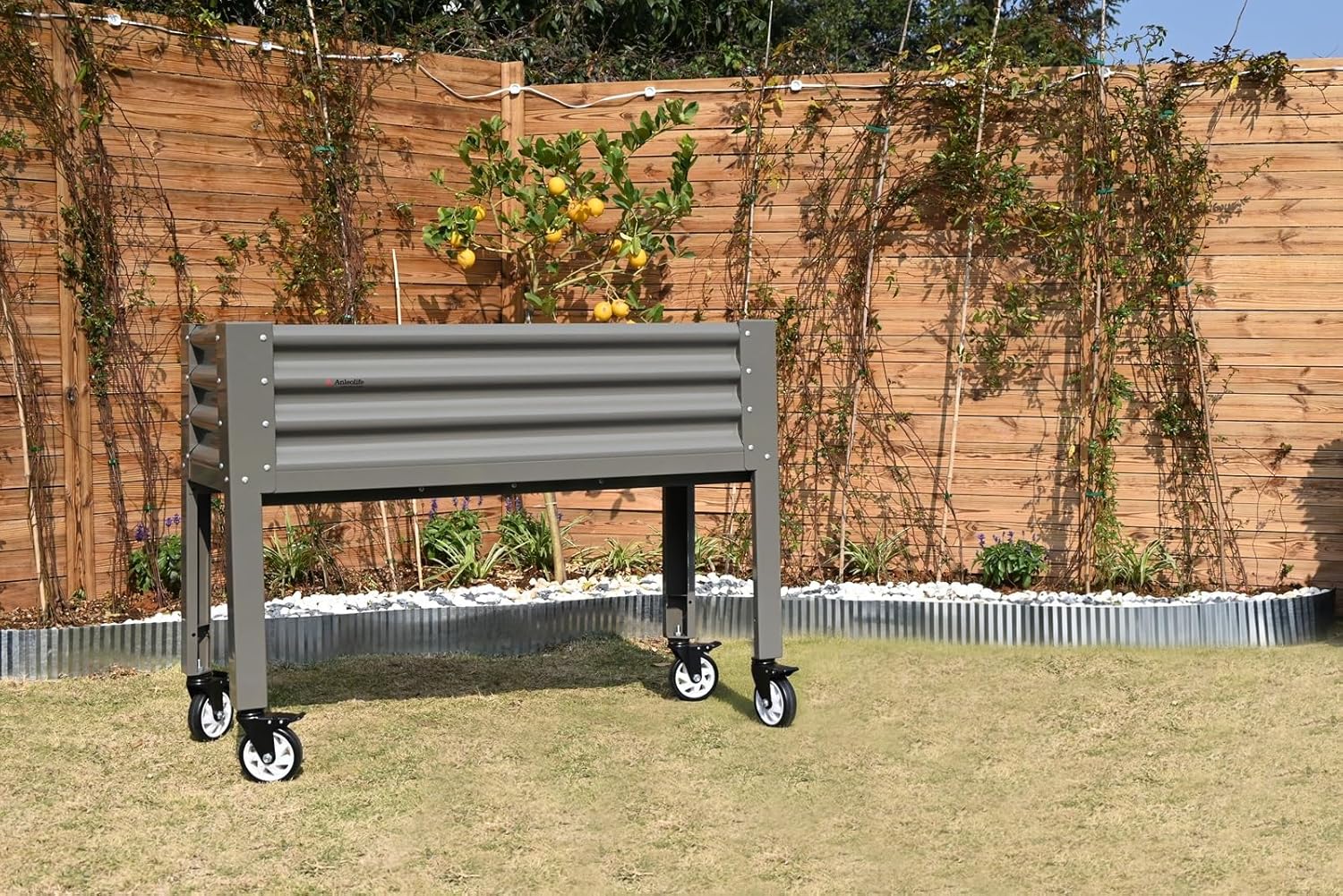 GardenEase- 48''x18''x35''Tall Elevated Bed with wheels (Quartz Gray)