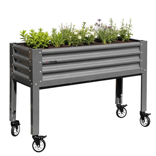 GardenEase- 48''x18''x35''Tall Elevated Bed with wheels (Gray)