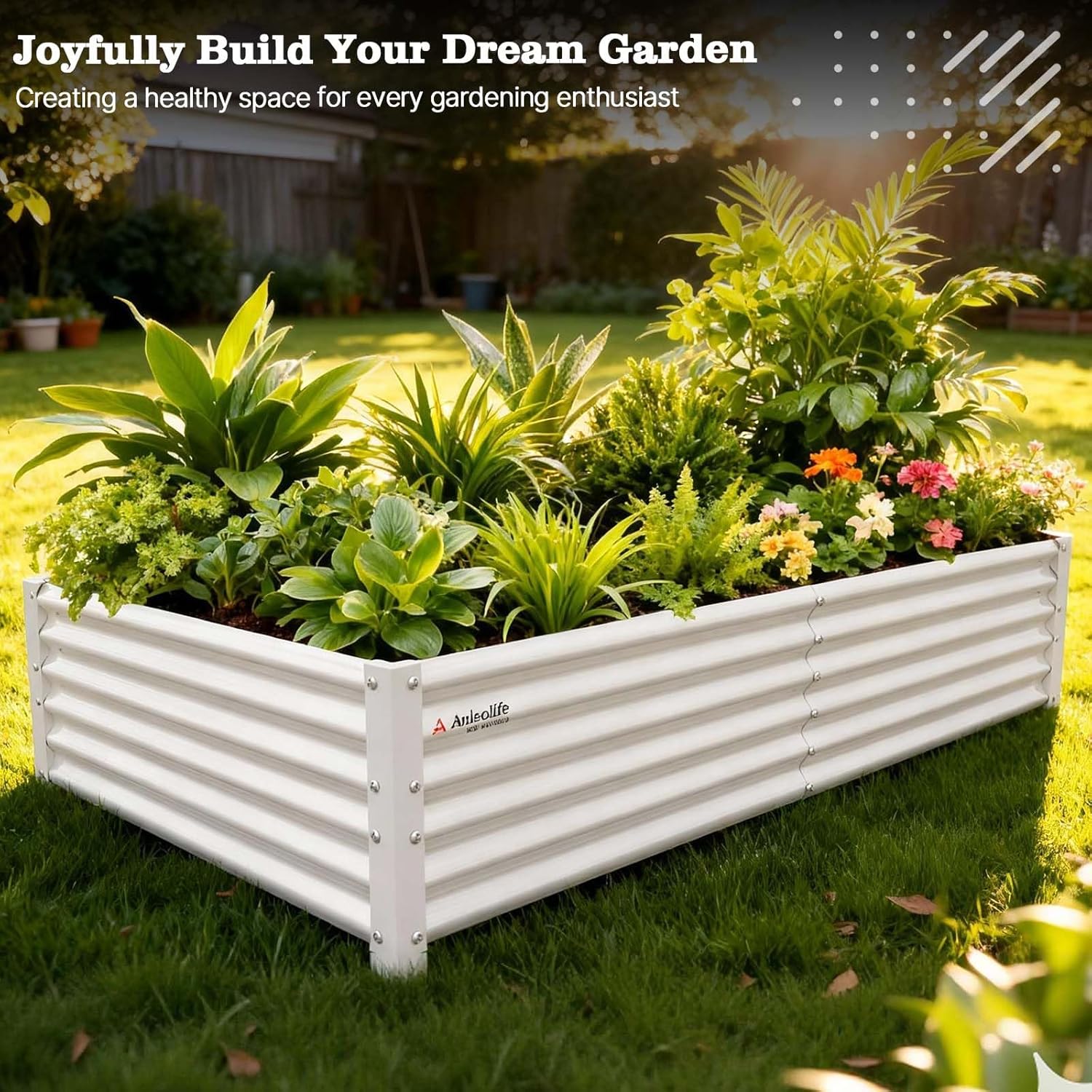 6x3x1.5ft Rectangular Modular Metal Raised Garden Bed (Classic White)