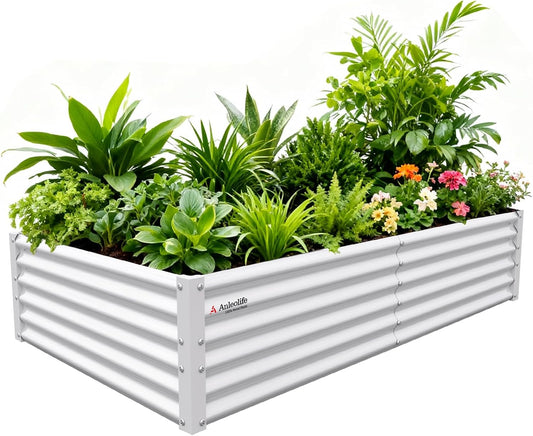 6x3x1.5ft Rectangular Modular Metal Raised Garden Bed (White)