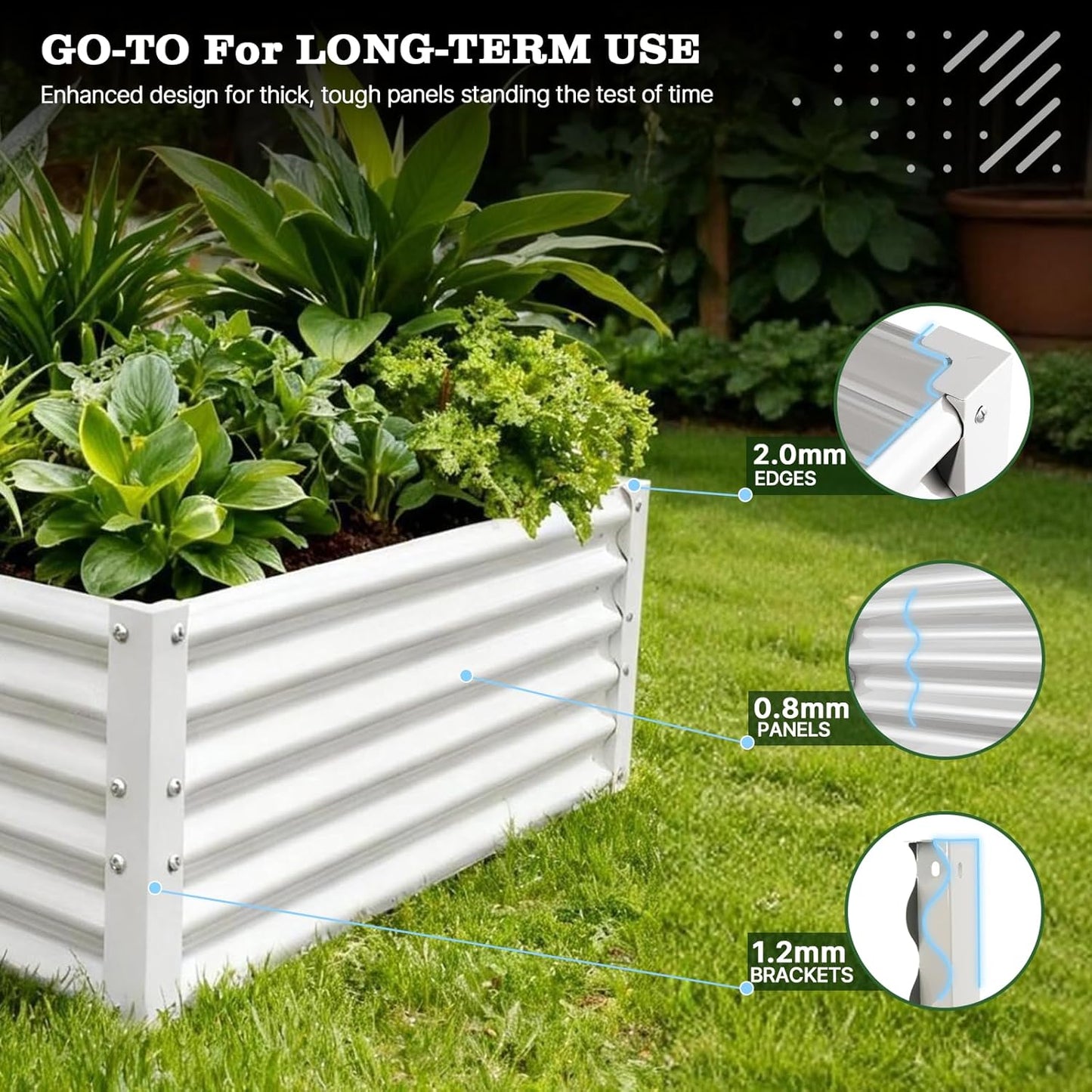 6x3x1.5ft Rectangular Modular Metal Raised Garden Bed (White)